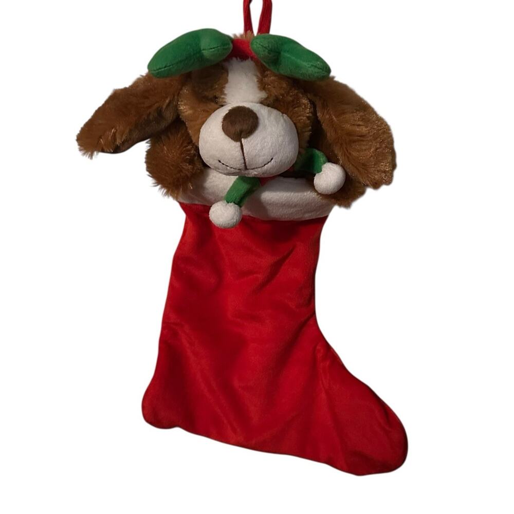 AVON Singing Reindeer Puppy Dog Animated 20" Christmas Stocking NEW
